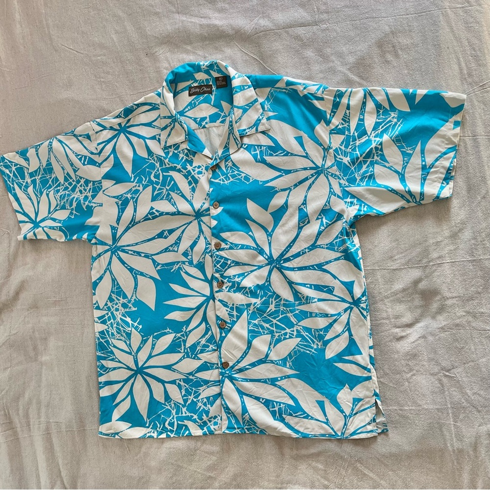 Bobby Chan Men’s Floral Silk Short Sleeve Button Down Collared Hawaiian Shirt XL
